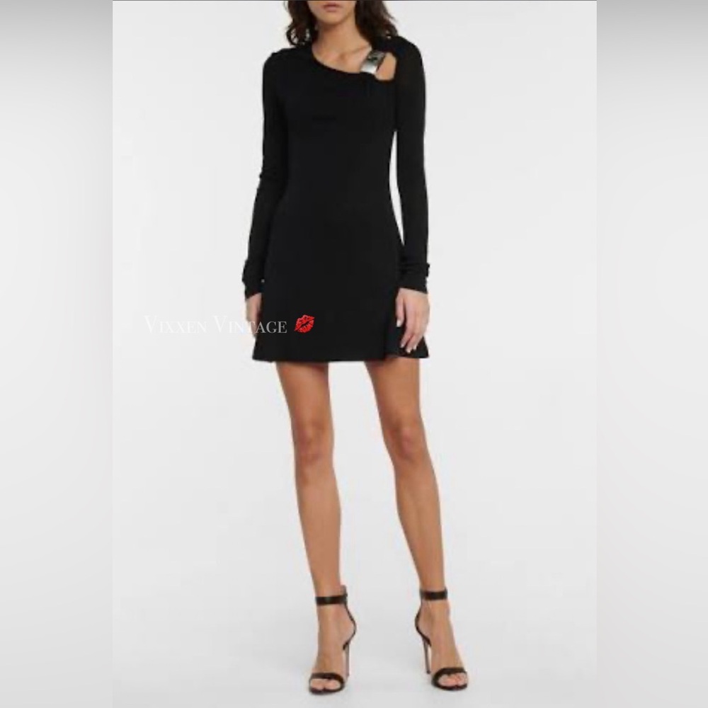 CHRISTOPHER KANE LONG SLEEVE EMERALD 'CRYSTAL BUCKLE MINI DRESS' IN BLACK